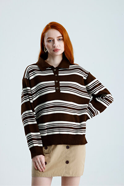 Rawanda Striped Polo Neck Knitwear Sweater
