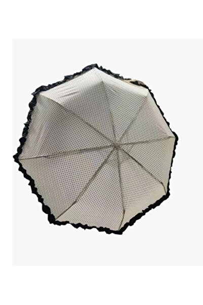 Dolce Mariee Katlanır Otomatik Şemsiye 8 Telli Desenli Fırfırlı (Pongee Kumaş...