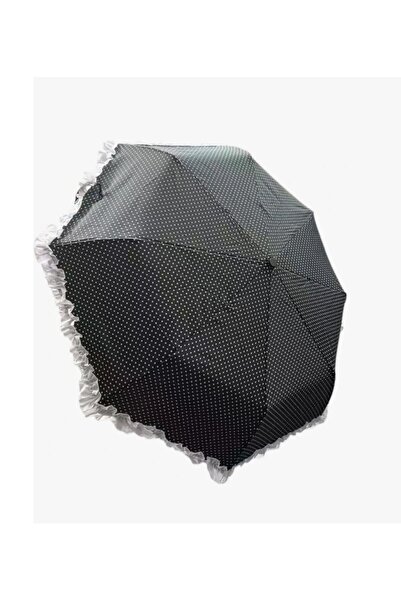 Dolce Mariee Katlanır Otomatik Şemsiye 8 Telli Desenli Fırfırlı (Pongee Kumaş...