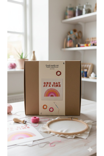 NİLÜFER Punch Needle Seti - Başlangıç Seviye Gökkuşağı Desenli Nakış Seti (Ta...