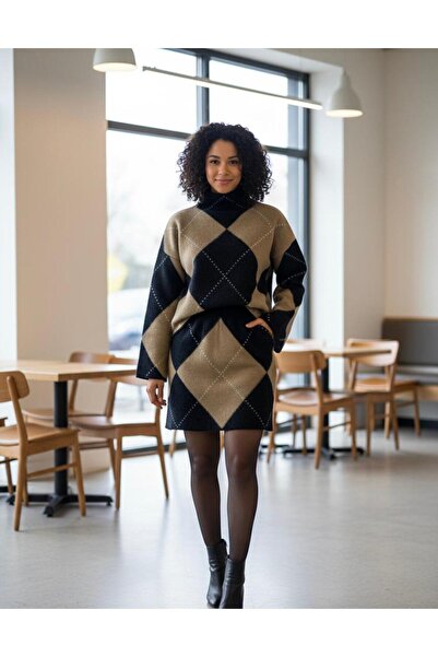 GALAVİP Women's Premium Diamond Pattern Knitwear Double Set Oversize Sweater ...