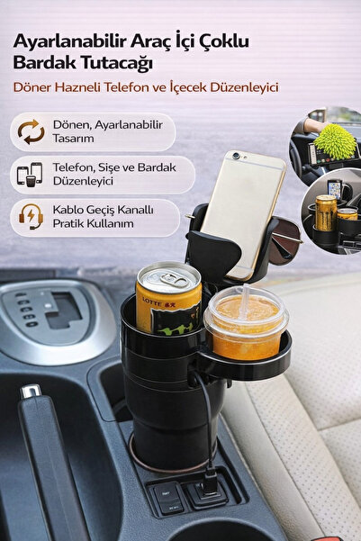 Hane Dostu Ayarlanabilir Araç İçi Çoklu Bardak Tutacağı – Döner Hazneli Telef...