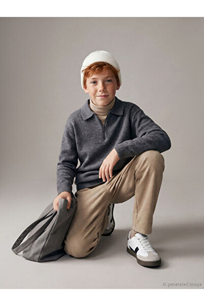 LC Waikiki Rmz Gi̇yi̇m Farkiyla Devrik Roba Collar Boys' Knitwear Sweater