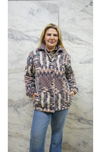 BE ATÖLYE BUTİK Keçe Kumaş Düğmeli Kadın Ceket – Cepli, Desenli, Astarsız – 3...