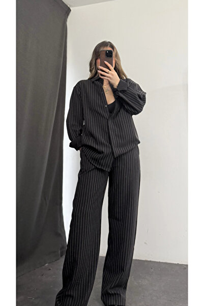 nona butik Shay Masculine Striped Suit - Black