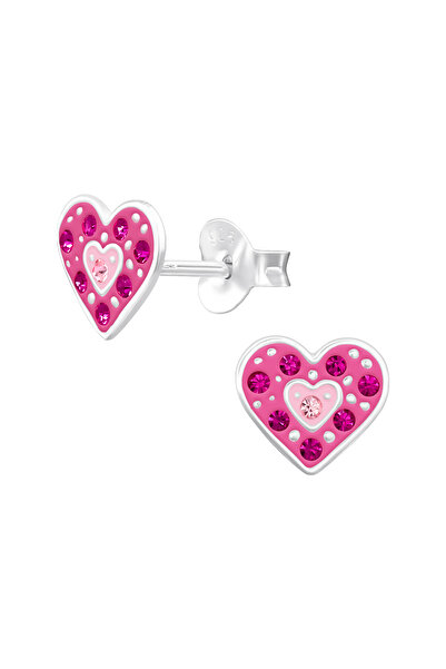 OEM 925 Sterling Silver Heart Earrings for Girls, Pink with Sparkling Crystal...