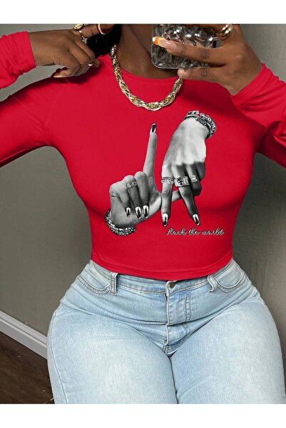 OVER HEAD Body cu decolteu tip crewneck cu imprimeu Rock The World pentru femei