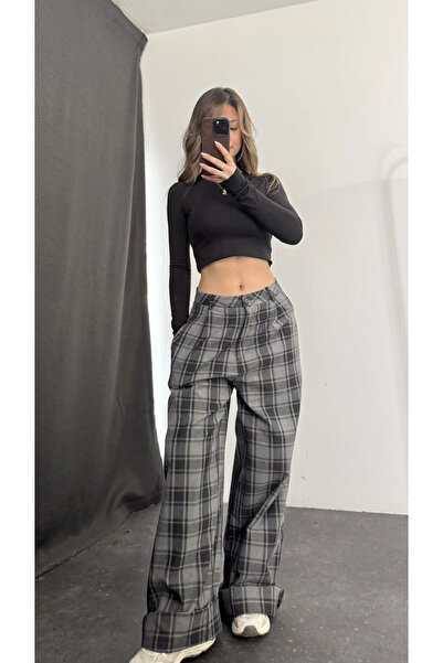 nona butik Jemmy Plaid Trousers - Gray