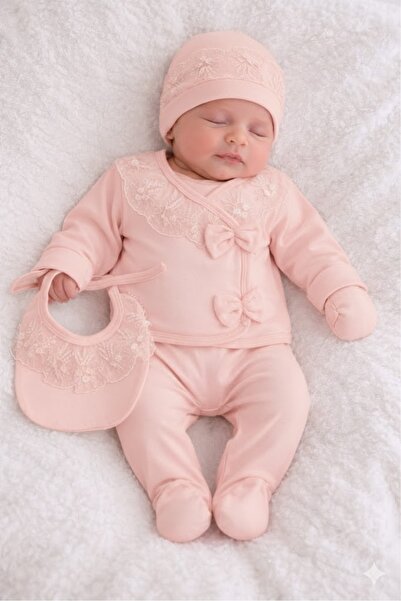 Laria Fiyonklu Fistolu Tatlı Yeni Doğan Hastane Çıkış Kız Bebek Zıbın Seti