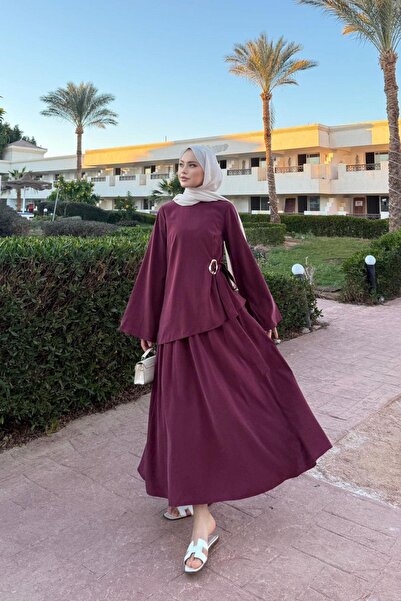 Hazamoda طقم تنورة فيروزي بلون البرقوق