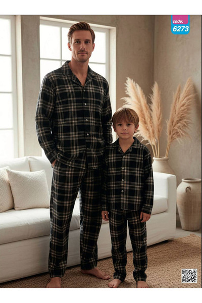 ANGEL VALESKA Gray Plaid Patterned Buttoned Long Sleeve Father Son Suede Paja...