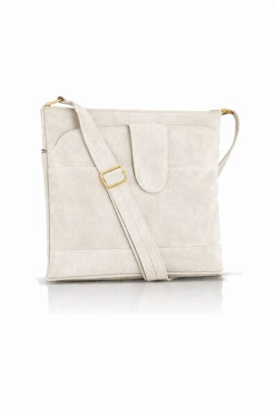 fubileather Genuine Suede Leather Women's Bag with Gold Detail and Cross Strap