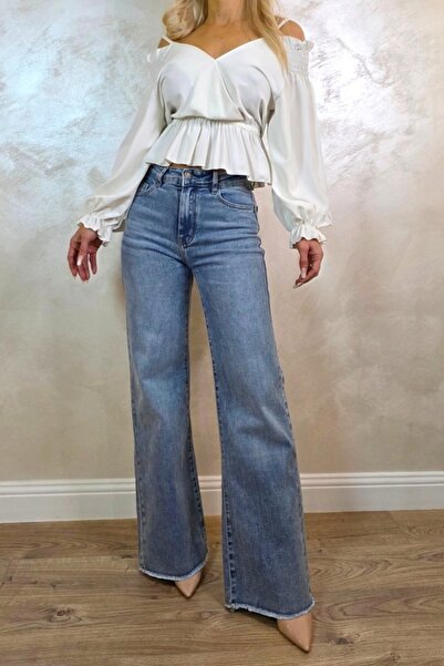 FashionForYou Ventura wide leg flared jeans, with stretch texture, Prewashed ...