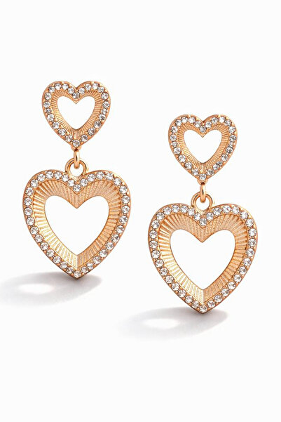 Leo'Stone Xuping Rose Color Dangle Zircon Stone Heart Design Women's Steel Ea...