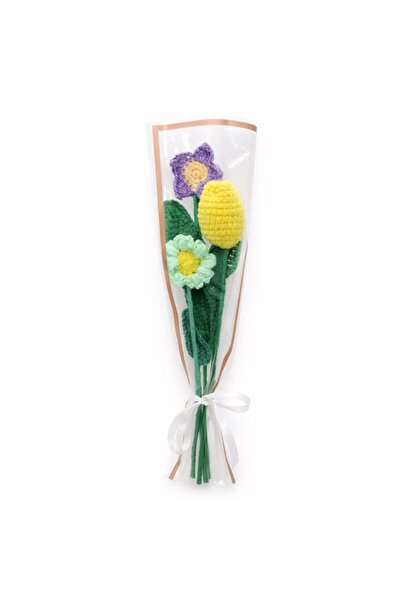 BUNILU Crocheted flower bouquet – yellow tulips and daisies