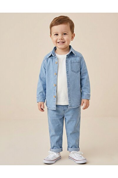 my petit panda Likralı Kot Gömlek Pantolon Kısa Kollu Tişört Mevsimlik Çocuk ...