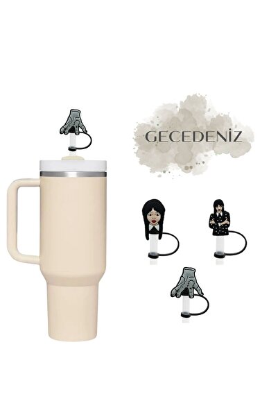 GECEDENİZ Thermos Compatible Straw Stopper Wednesday Black No 3