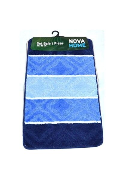 OEM Set of 3 Large Bath Mats, Nova Home, Blue Stripes