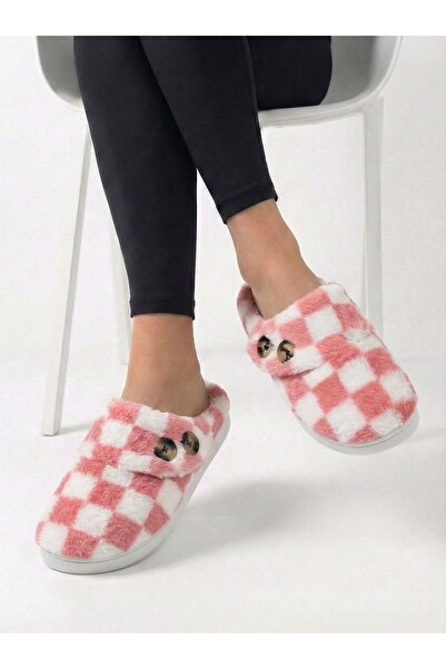 BİG STEPS Şık Düğme Detaylı Peluş Kadın Ev Terliği | Yumuşacık Peluş Terlik, ...