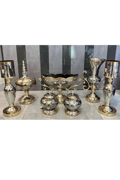 LOKMAN ZÜCCACİYE SHOWROOM 7 Parça Cam Salon Seti Konsol Takımı Kod2372