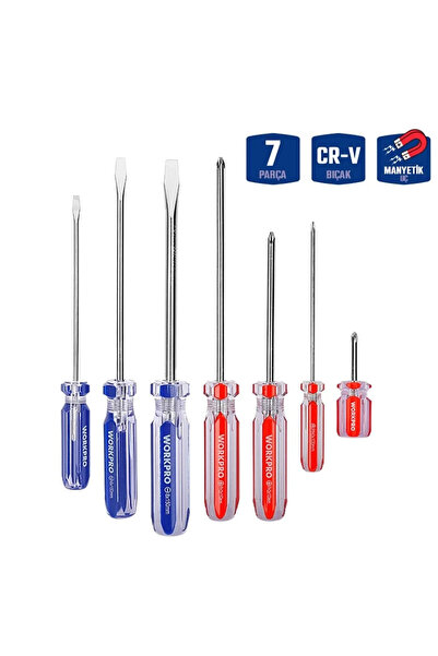 Workpro WP200533 7 Parça CR-V Manyetik Profesyonel Tornavida Seti