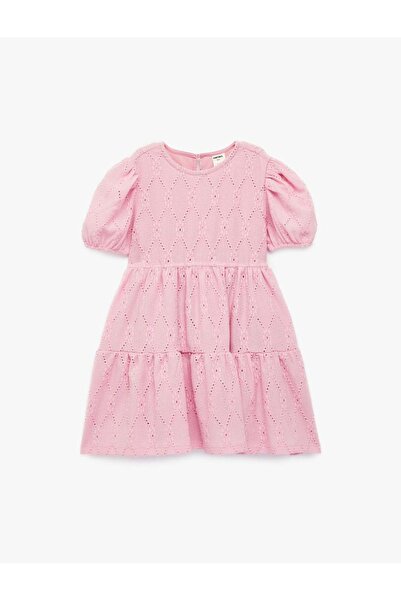 Koton Rochie roz pentru fetițe cu mâneci tip balon festonate 6SMG80029AK