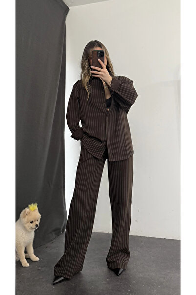 nona butik Shay Masculine Striped Suit - Brown