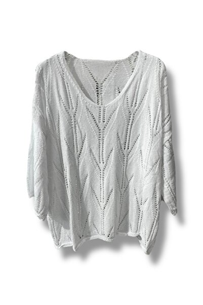 SUMEF Bluză de tricotaj mercerizată ajurata supradimensionată pentru femei cu...