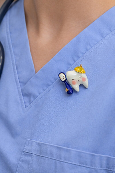 Sweet bunny Diş HekimiSağlıkçı Hemşire Broş - Hediyelik Takı Aksesuar Ceket Y...