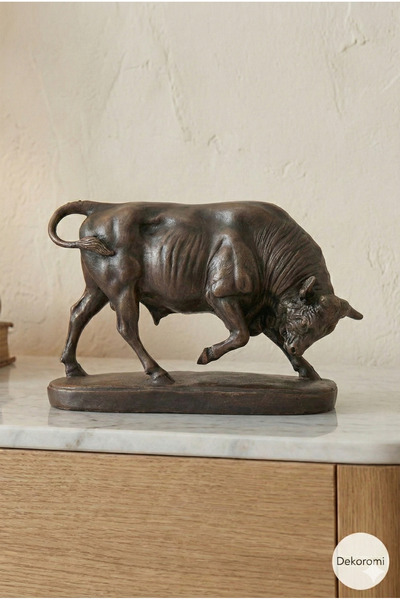 Dekoromi Dekoratif Boğa Heykeli ve Biblo (25x16cm) Ev Ofis Dekorasyon ve Hedi...