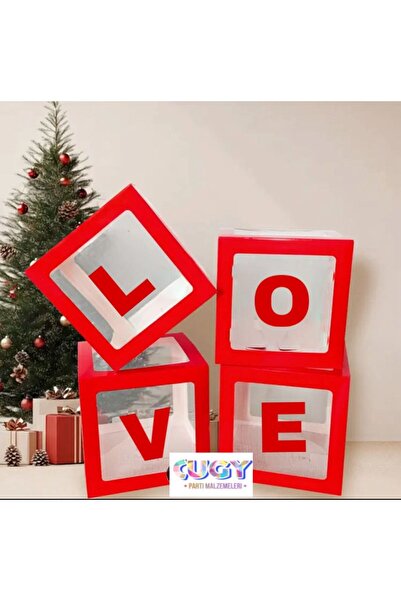 cugy parti malzemeleri KIRMIZI LOVE YAZILI BALON KUTUSU