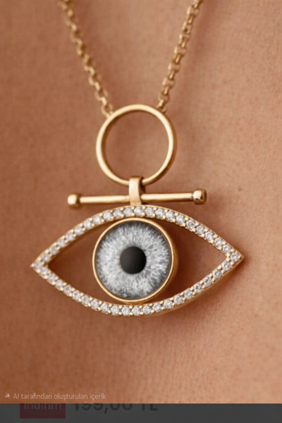 naaksesuar Çelik Göz Kolye (Gri Göz) Gold Kolye