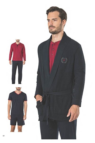 Pierre Cardin Men's 5 Piece 100% Cotton Knitwear Robe+Pajama Set+Shorts Set B...