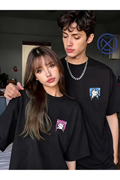 Nilvor Unisex Cute Cat Front Printed Lover Couple Combination Design Oversize...