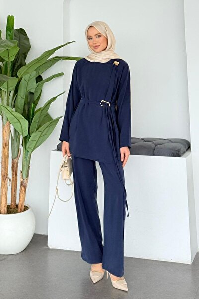 Hazamoda طقم إسما بروش مودال باللون الأزرق الداكن