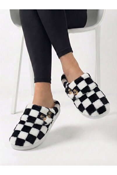 BİG STEPS Şık Düğme Detaylı Peluş Kadın Ev Terliği | Yumuşacık Peluş Terlik, ...