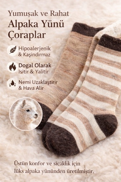 Funnysocksonline 2’li %100 Alpaka Yünü Doğal Çorap – Yumuşak, Sıcak ve Nefes ...