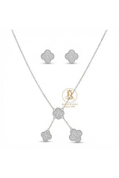 Black Season طقم سلسال طويل + حلق - زاركون | بلاك سيزون