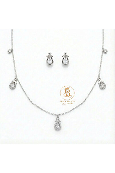 Black Season طقم سلسال شوكر + 2 حلق - زاركون | بلاك سيزون