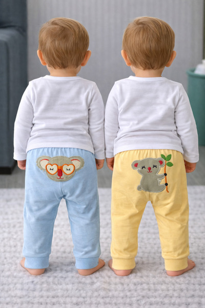 greenmoss %100 Pamuk Popo Figürlü Sevimli Bebek 2’li Eşofman Altı