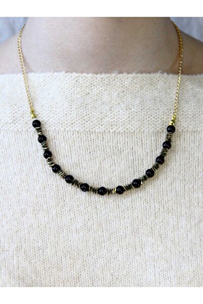 esha Natural Stone Onyx Hematite Natural Stone Women's Natural Stone Necklace...