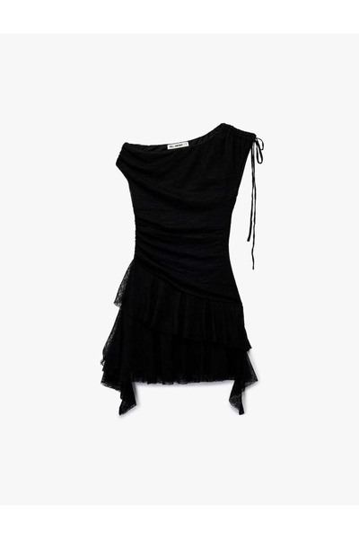Koton Büzgülü Siyah Kadın Elbise 6WAL80054IK