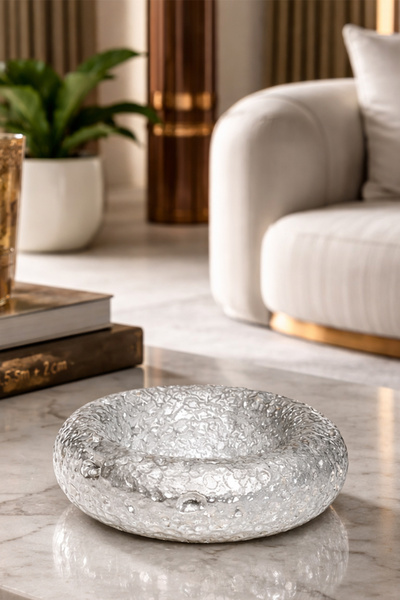 Otaera Moonstone Silver Mini Bowl - Modern Decorative Object, Minimal Decorat...