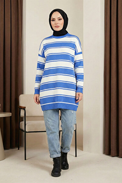 MODAQU Thick Striped Knitwear Tunic - Blue