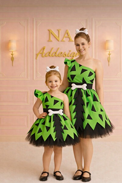 NA ADDESIGN Costum concept Epoca de Piatră pentru Mamă și Fiică – Portocaliu ...