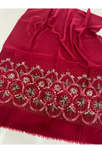 Bohemian Red Embroidered and Stone-Embellished Organic Cotton Imported Shawl