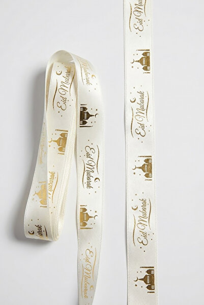 OLİ Art شريط ساتان مطبوع عليه "عيد مبارك" بورق الذهب - 2.5 سم × 5 متر - شريط ...