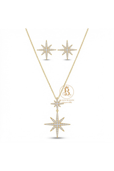 Black Season طقم سلسال طويل + حلق - زاركون | بلاك سيزون