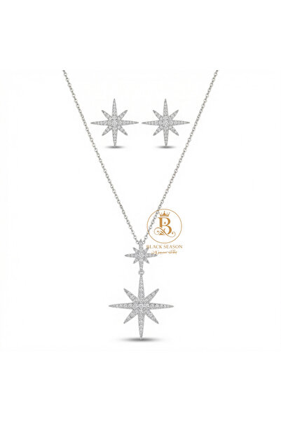 Black Season طقم سلسال طويل + حلق - زاركون | بلاك سيزون