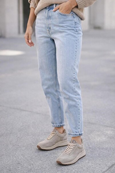 Butik Noble Shoes Genuine Leather Beige Suede Women's Sneaker & Sports Shoes